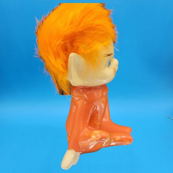 1950s Japan Pixie Elf Figurine Orange Furry Hair Kitsch Christmas Vintage Decor - Picture 7 of 11